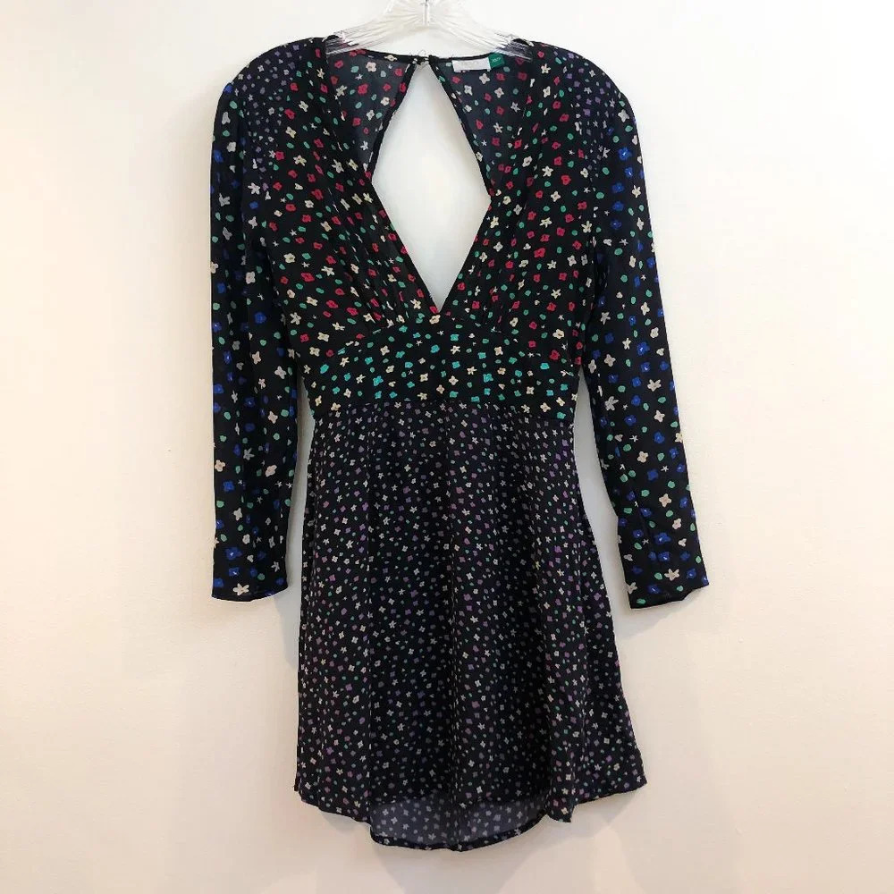 RIXO Cordelia Black Floral Long Sleeve Cut Out Back Designer Mini Dress ALTERED - Picture 2 of 11